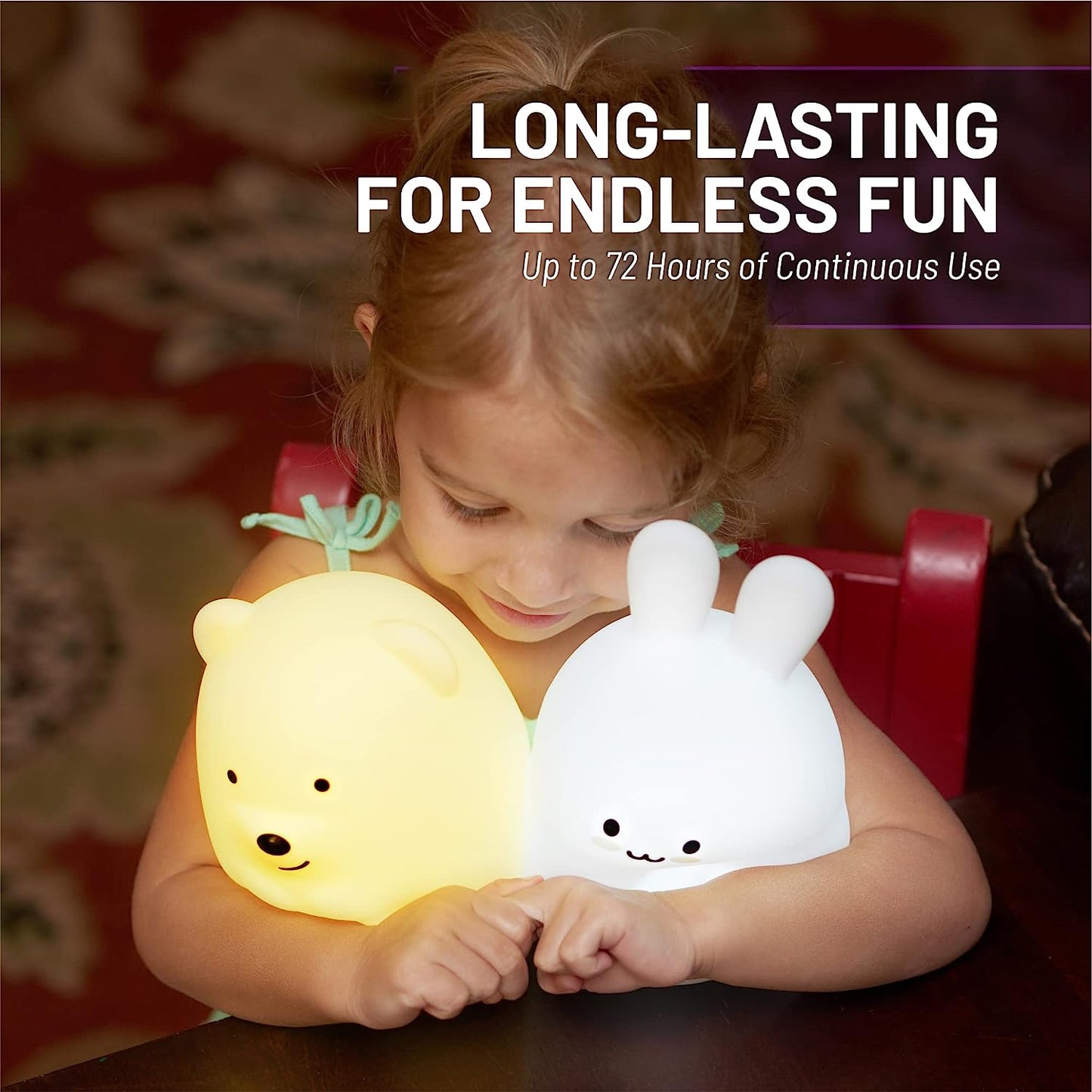 Remote Control Silicone Night Light for Kids - Bear Design with 9 Soft Colors & Sleep Timer - Rechargeable, Battery-Operated Lamp for Bedroom | Baby Nursery, Toddler, Girls, Boys