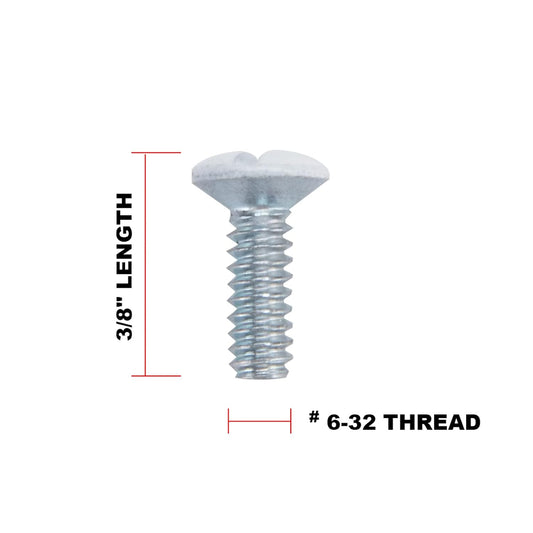 3/8" Long 6-32 Thread, Oval Head Milled Slot Replacement Wall Plate Screws, 90 Pack, White
