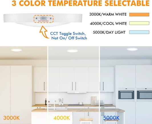 3 Color Temperature LED Flush Mount Ceiling Light,7.5 Inch,120V 12W 840LM Dimmable, CRI 90+,3000K/4000K/5000K Adjustable,White Finish