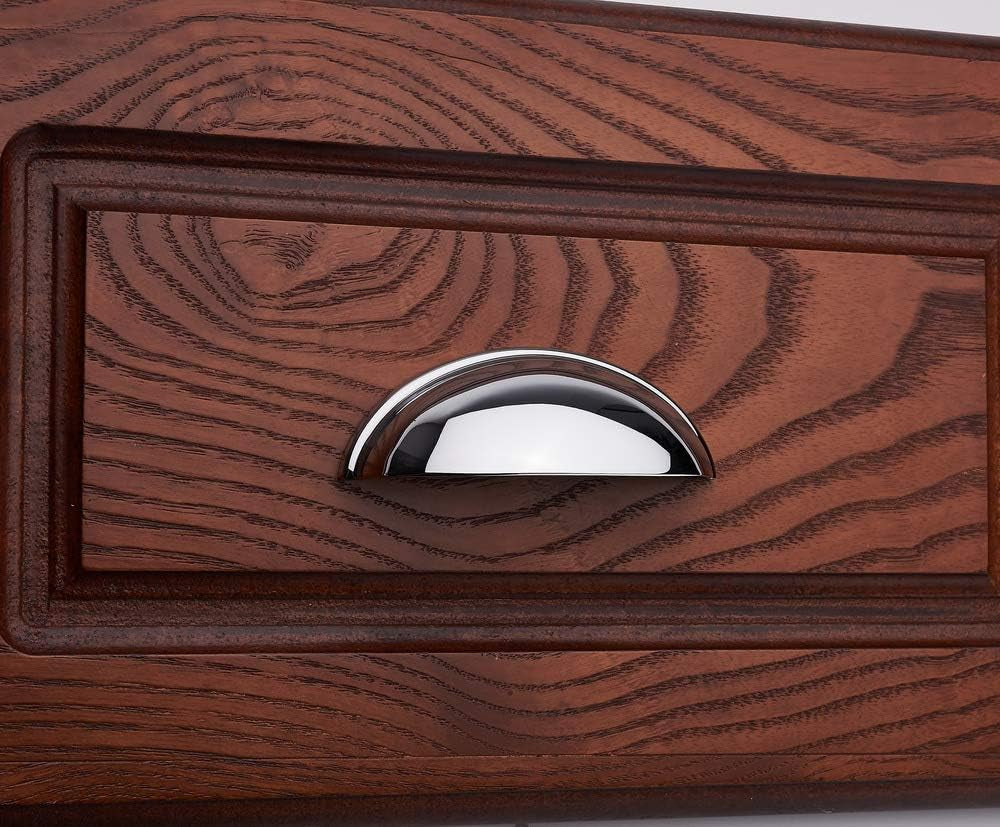 Bin Cup Drawer Pull - Polished Chrome Cabinet Handle, 76Mm / 3 Inch Screw Spacing (10 Pack) for Kitchen Cupboard Bedroom Dresser Bathroom Furniture Door