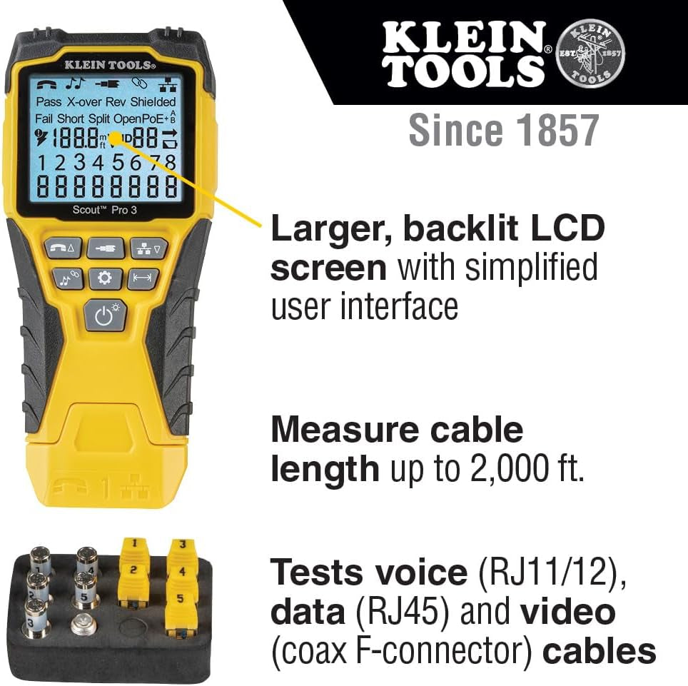 VDV501-851 Cable Tester Kit with Scout Pro 3 for Ethernet / Data, Coax / Video and Phone Cables, 5 Locator Remotes