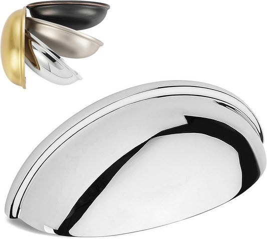 Bin Cup Drawer Pull - Polished Chrome Cabinet Handle, 76Mm / 3 Inch Screw Spacing (10 Pack) for Kitchen Cupboard Bedroom Dresser Bathroom Furniture Door