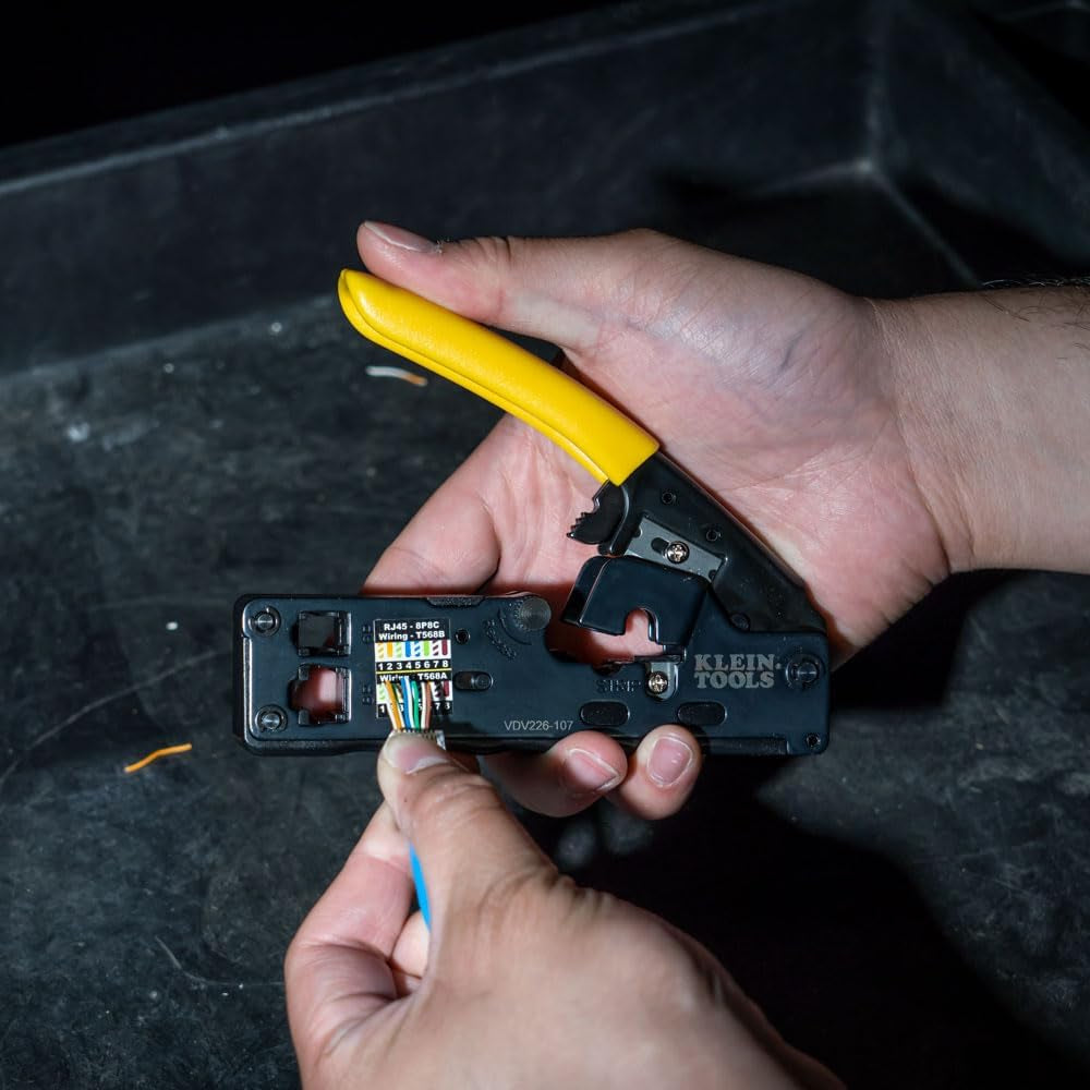 VDV226-107 Compact Ratcheting Modular Data Cable Crimper / Wire Stripper / Wire Cutter, CAT6, CAT5, CAT3, Flat-Satin Voice Cable