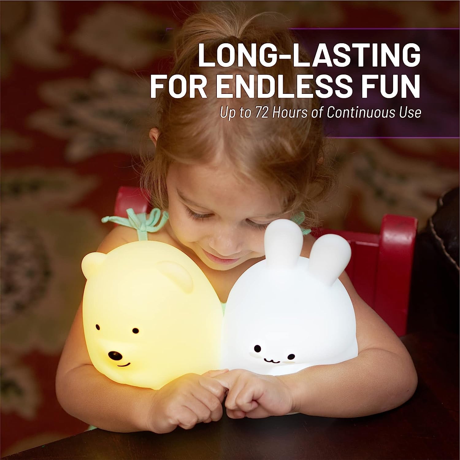 Remote Control Silicone Night Light for Kids - Bear Design with 9 Soft Colors & Sleep Timer - Rechargeable, Battery-Operated Lamp for Bedroom | Baby Nursery, Toddler, Girls, Boys