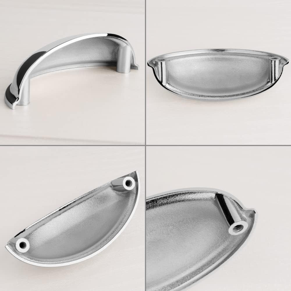 Bin Cup Drawer Pull - Polished Chrome Cabinet Handle, 76Mm / 3 Inch Screw Spacing (10 Pack) for Kitchen Cupboard Bedroom Dresser Bathroom Furniture Door