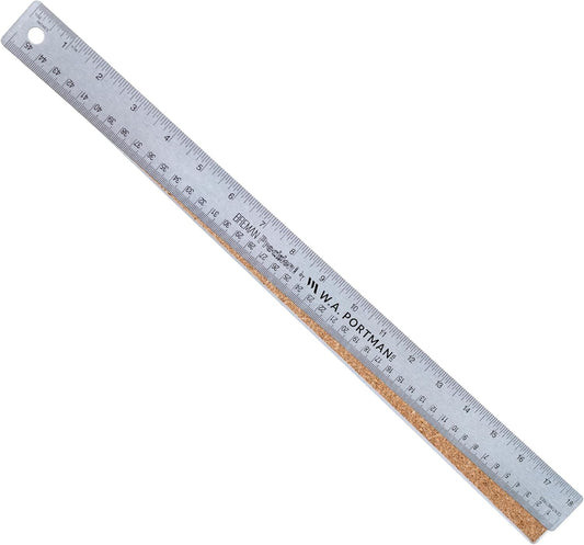 Metal Ruler 18 Inch Cork Back - Straight Edge 18 Inch Metal Ruler with Cork Backing - Flexible & Non-Slip Stainless Steel - Imperial & Metric Graduations for Precision Measuring