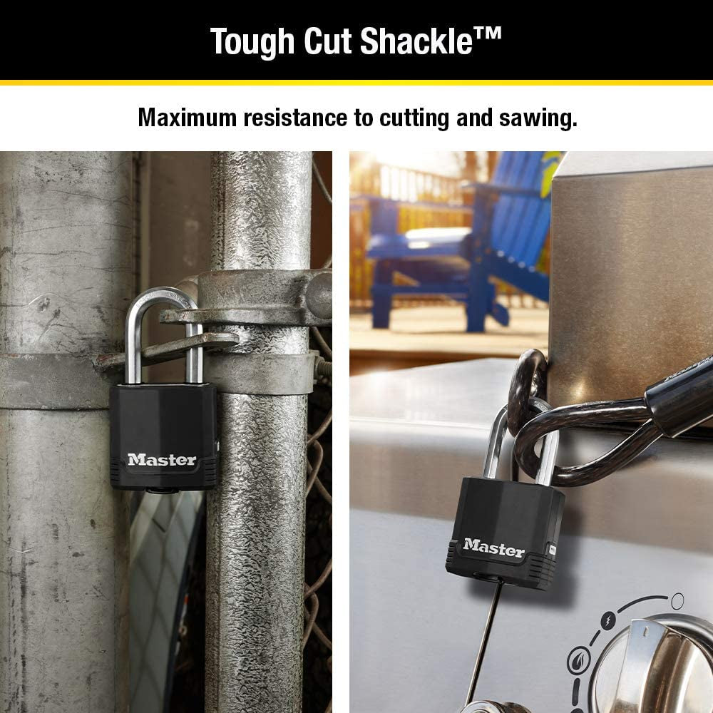 Black Outdoor Key Lock, Heavy Duty Weather Resistant Padlock with Cover, Keyed Alike Padlocks for Outdoor Use, 4 Pack, M115XQLF