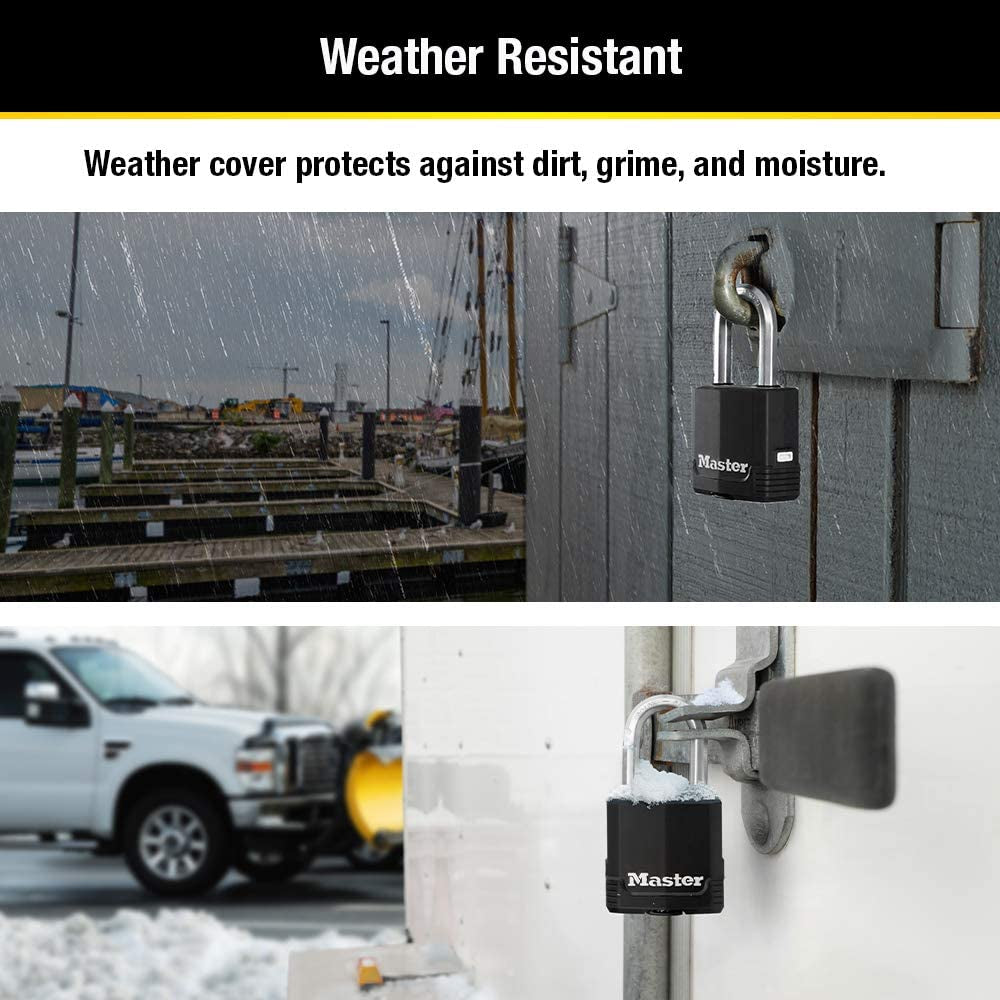 Black Outdoor Key Lock, Heavy Duty Weather Resistant Padlock with Cover, Keyed Alike Padlocks for Outdoor Use, 4 Pack, M115XQLF
