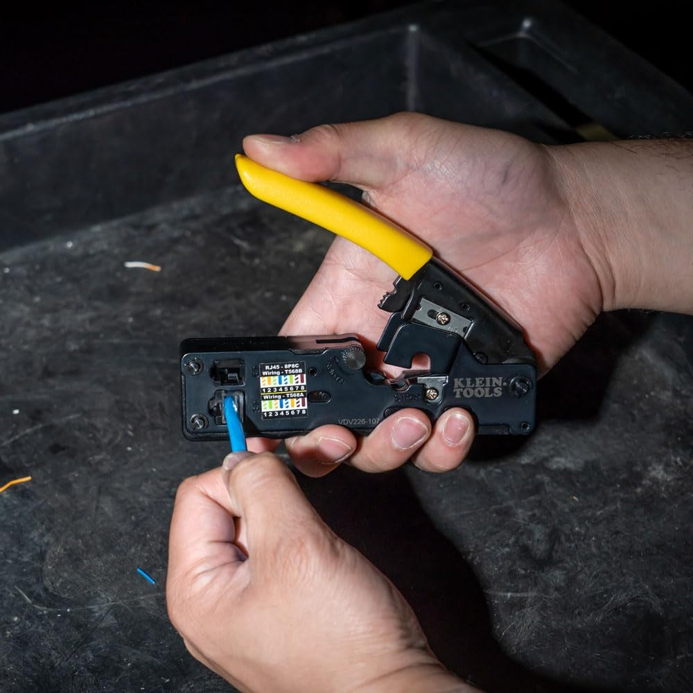 VDV226-107 Compact Ratcheting Modular Data Cable Crimper / Wire Stripper / Wire Cutter, CAT6, CAT5, CAT3, Flat-Satin Voice Cable
