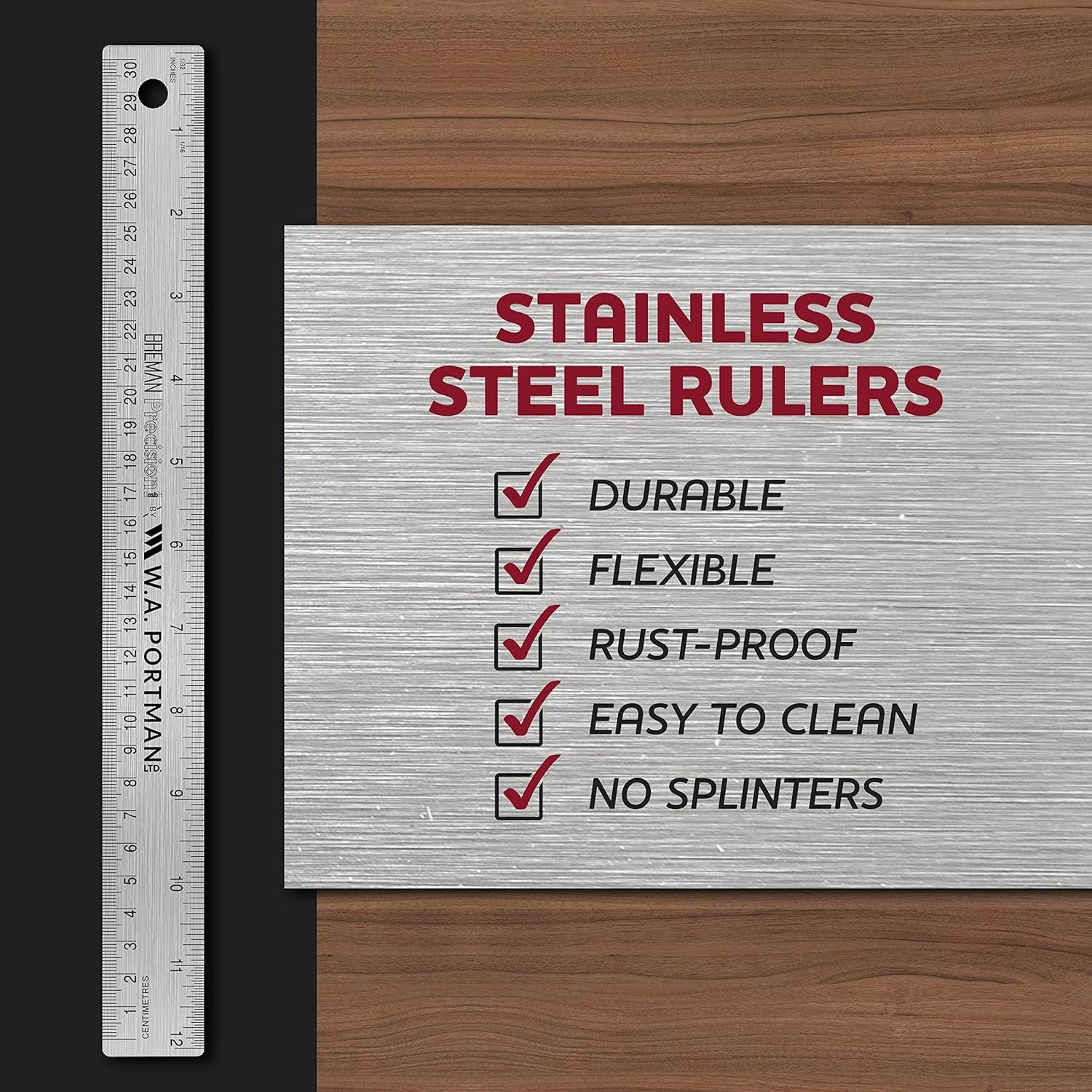 Metal Ruler 18 Inch Cork Back - Straight Edge 18 Inch Metal Ruler with Cork Backing - Flexible & Non-Slip Stainless Steel - Imperial & Metric Graduations for Precision Measuring